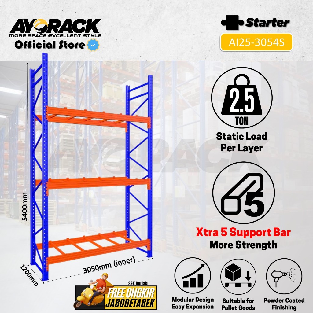 Jual AYORACK PALLET RACKING 2.5 TON AI25-3054S RAK GUDANG HEAVY DUTY 5. ...