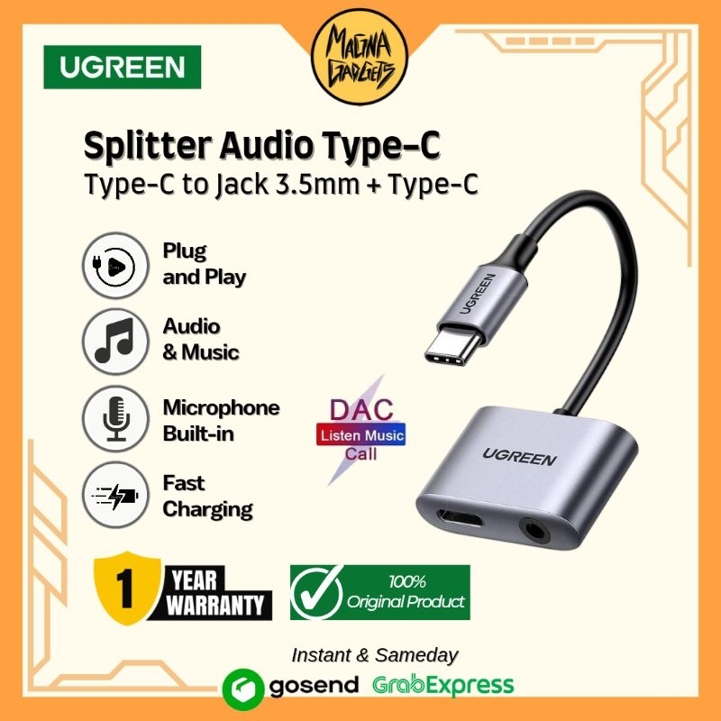 Jual Ugreen Audio Converter Splitter Dac Type C To Jack Mm Type C Microphone Built In