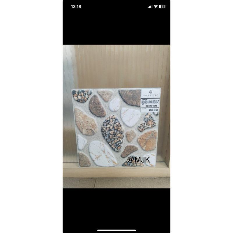 Jual Keramik 40x40 Mulia Signature Borghini Beige / Gris Motif Batu ...
