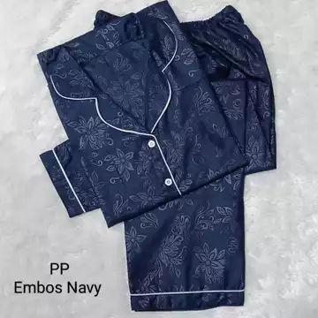JNV Piyama PP Wanita Motif Satin Embos Baju Tidur Lengan Panjang Bahan Satin Embos