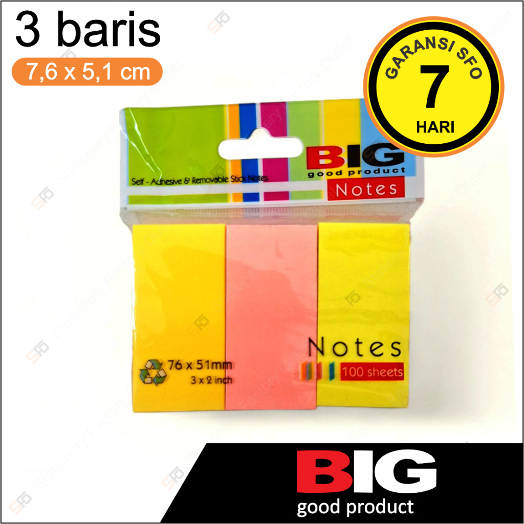 Jual Sticky Notes Big 76mm x 51mm - 3 baris | Shopee Indonesia