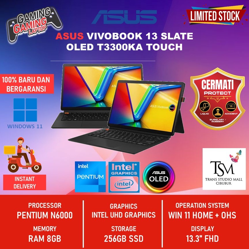 Jual Asus Vivobook 13 Slate Oled T3300ka Touchscreen Pentium N6000 Ram 8gb 256gb Ssd W11 Ohs 13 8306