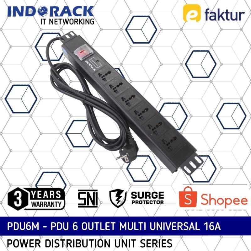 Jual PDU6M PDU INDORACK 6 Outlet 16A Multi Universal Socket Power ...