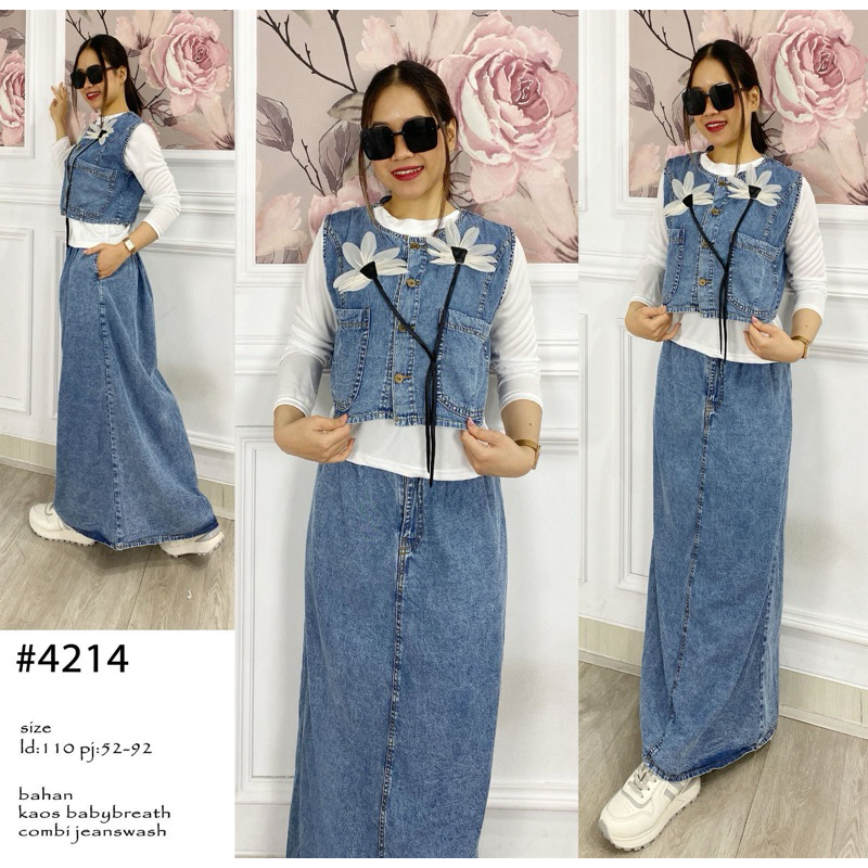 Jual OOTD - Setelan Rok Jeans Wanita Bunga 3in1 dapat 3 produk | Shopee ...