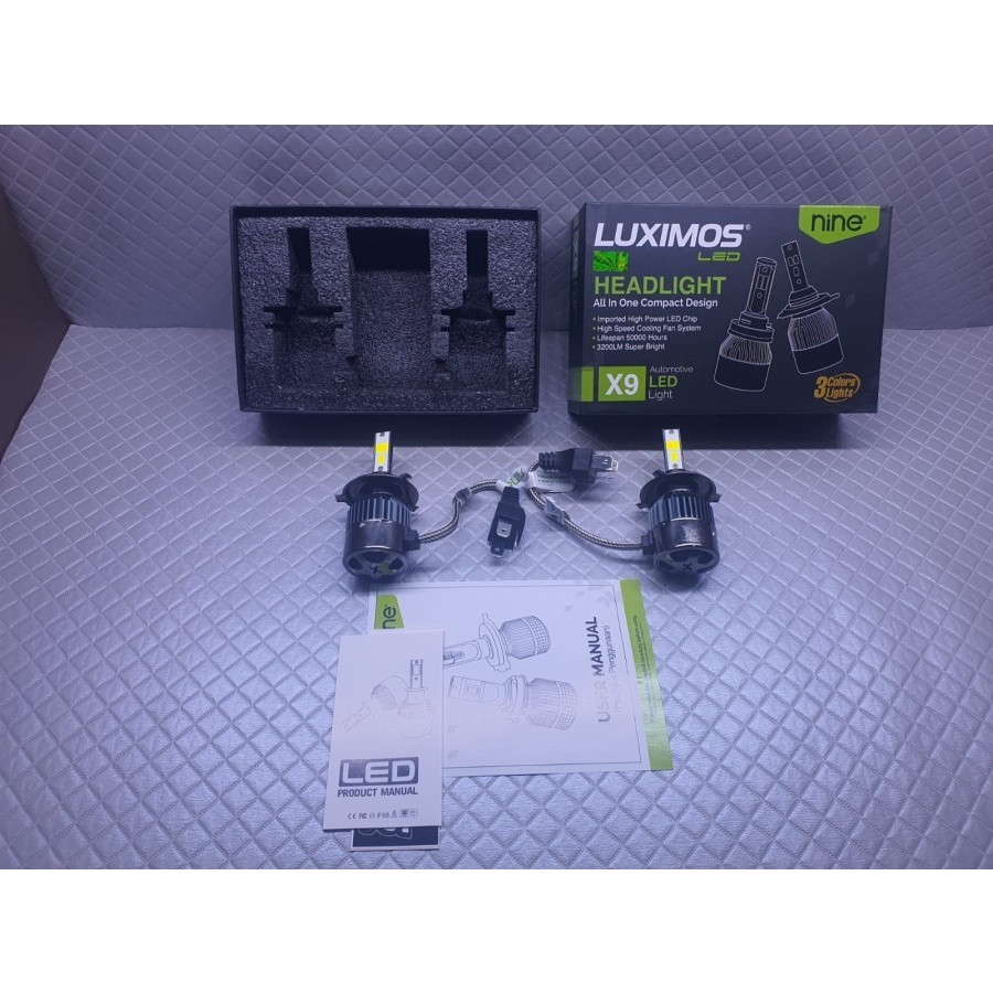 Jual LAMPU UTAMA MOBIL LED NINE LUXIMOS X9 H4 3 WARNA SUPER BRIGHT ...
