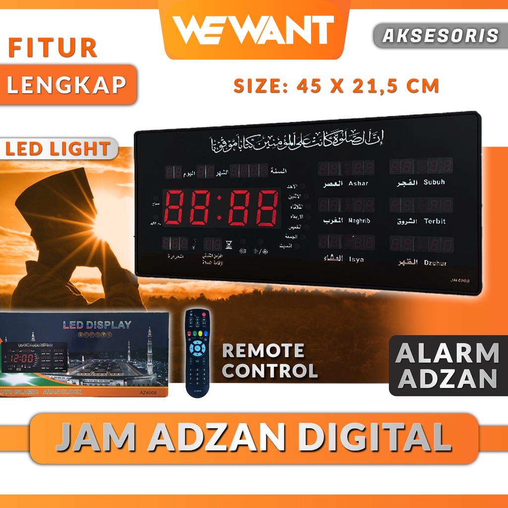 Jual Jam Dinding Digital LED Jadwal Sholat Suara Adzan Masjid Otomatis ...