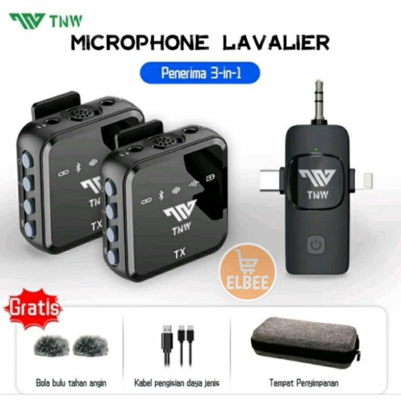 Jual Elbee TNW N12/N13 Wireless Microphone clip on 2 Mikrofon clip on Lavalier clip on mic