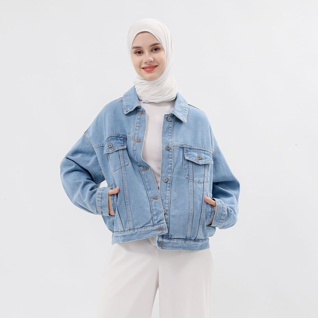 Jual Myself Jaket Jeans Wanita Hijab Oversize Model Medium Blue