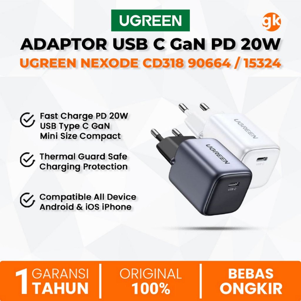 Jual UGREEN Nexode Adaptor Fast Charge 20W PD GaN USB Type C CD318 ...