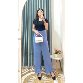 Flare Pants Celana KULLOT Highwaist Scuba Premium Resleting Cullote Highwaist Big Size BB 40 105
