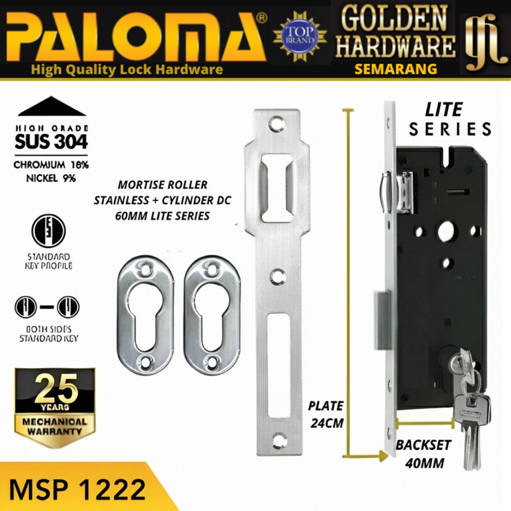 Jual PALOMA MSP 1222 40MM Paket Body Slot Cylinder Kunci Mortise Lock ...