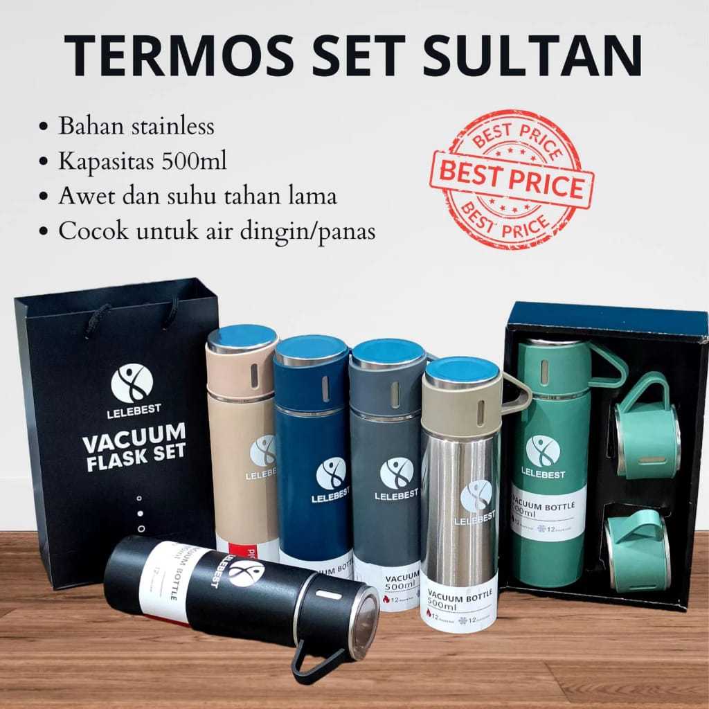 Jual LELEBEST Termos Sultan Vacuum Flask Set / Botol Minum Cangkir ...