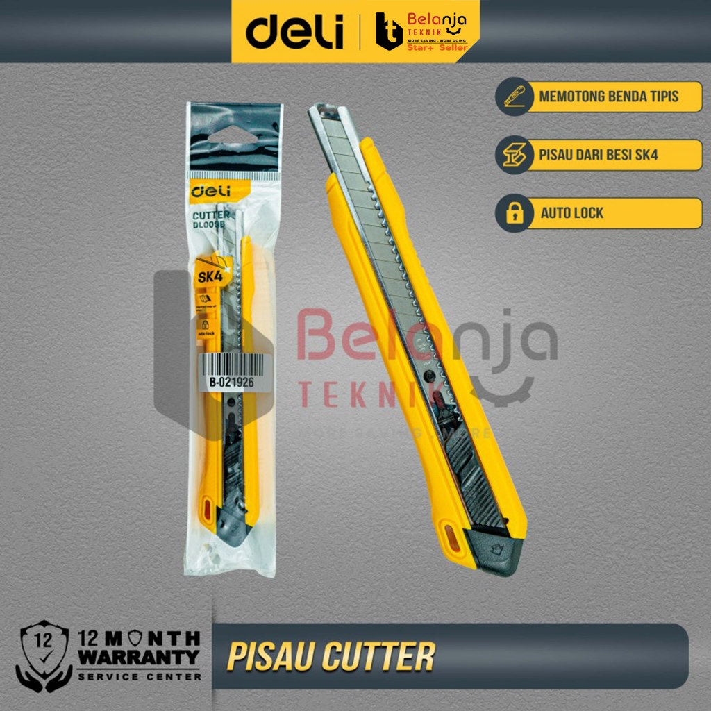 Jual Deli Cutter Pisau Baja SK4 9mm Utility Knife Pemotong Kertas Kater ...