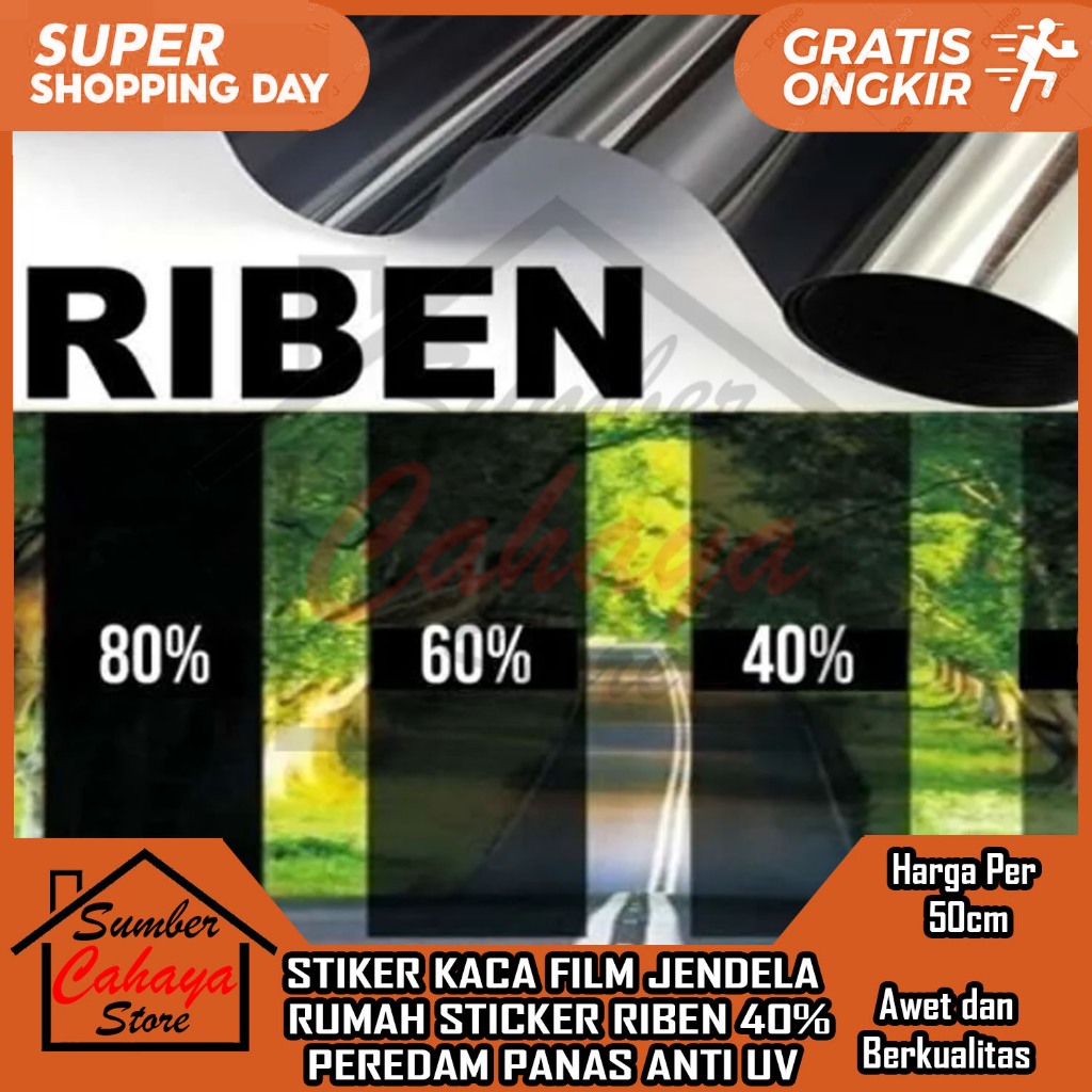 Jual Stiker Kaca Riben Film Jendela Rumah Sticker Rayban 40% Agak ...