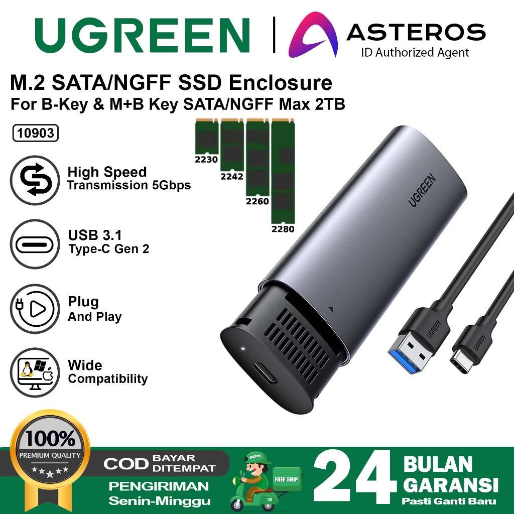 UGREEN Casing Enclosure SSD NVMe SATA NGFF To USB USB C 10Gbps