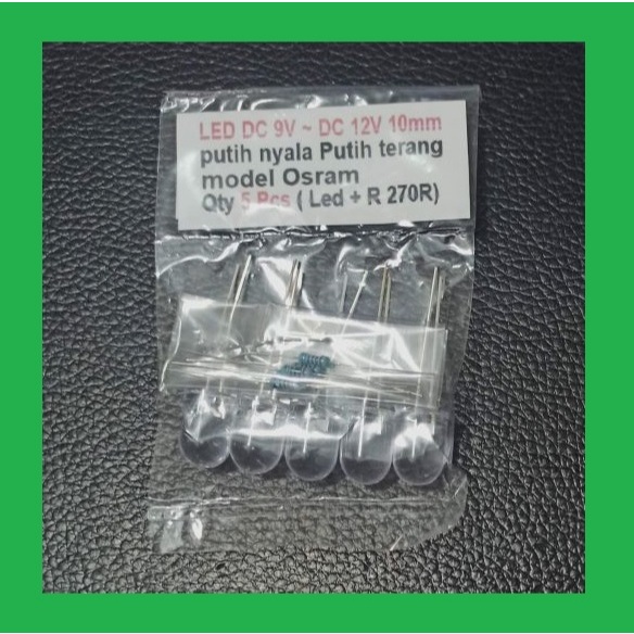 Jual Qty 5 Pcs LED DC 9V ~ DC 12V 10mm putih nyala Putih terang model ...
