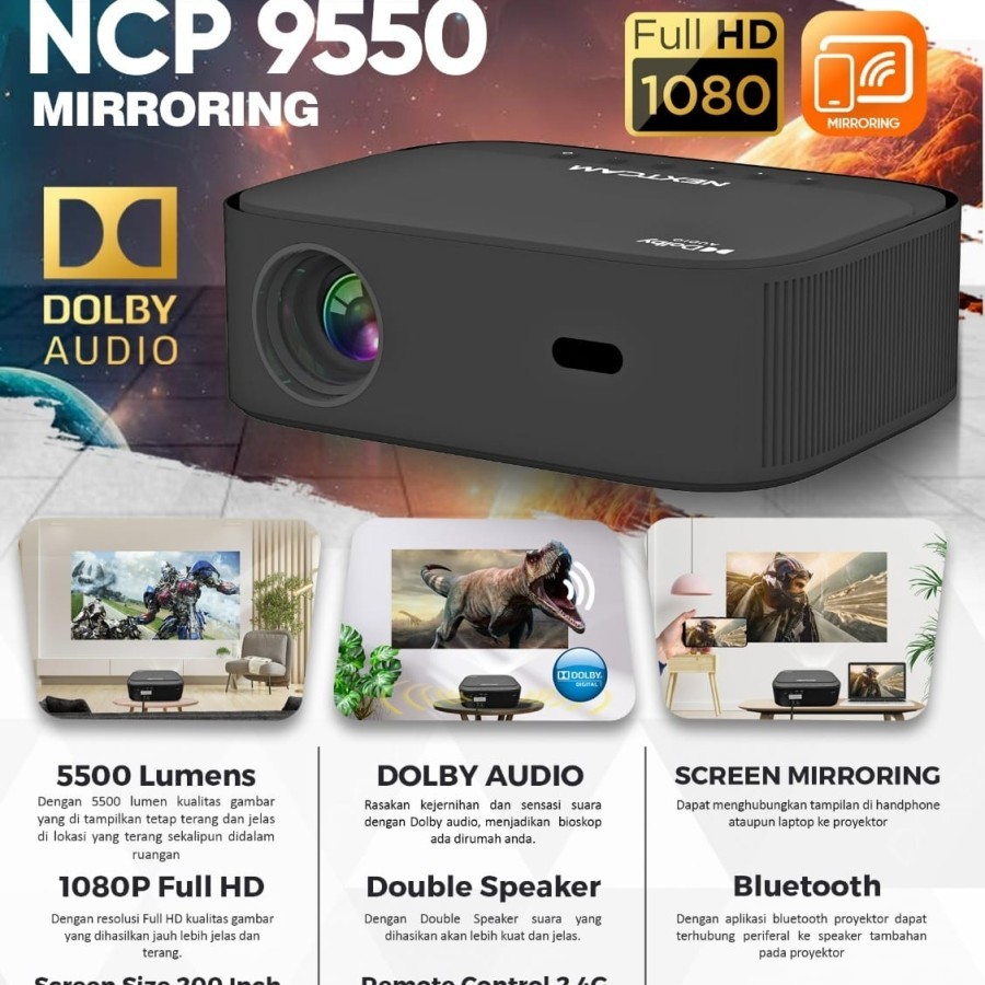 Jual proyektor nextcam ncp 9550 5500lumens full hd bluetooth led ...