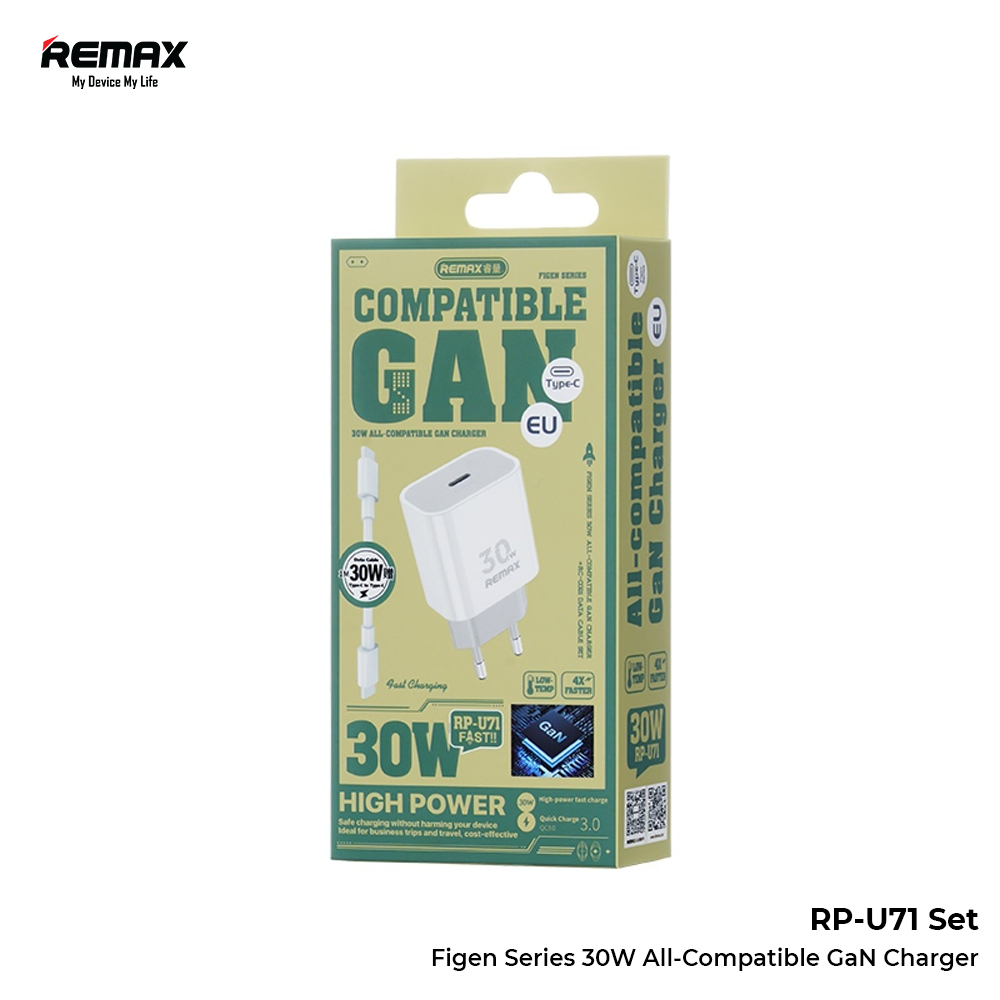 Jual Remax GaN Kepala Faster Charger Travel Built-in Cable C to C 30W ...