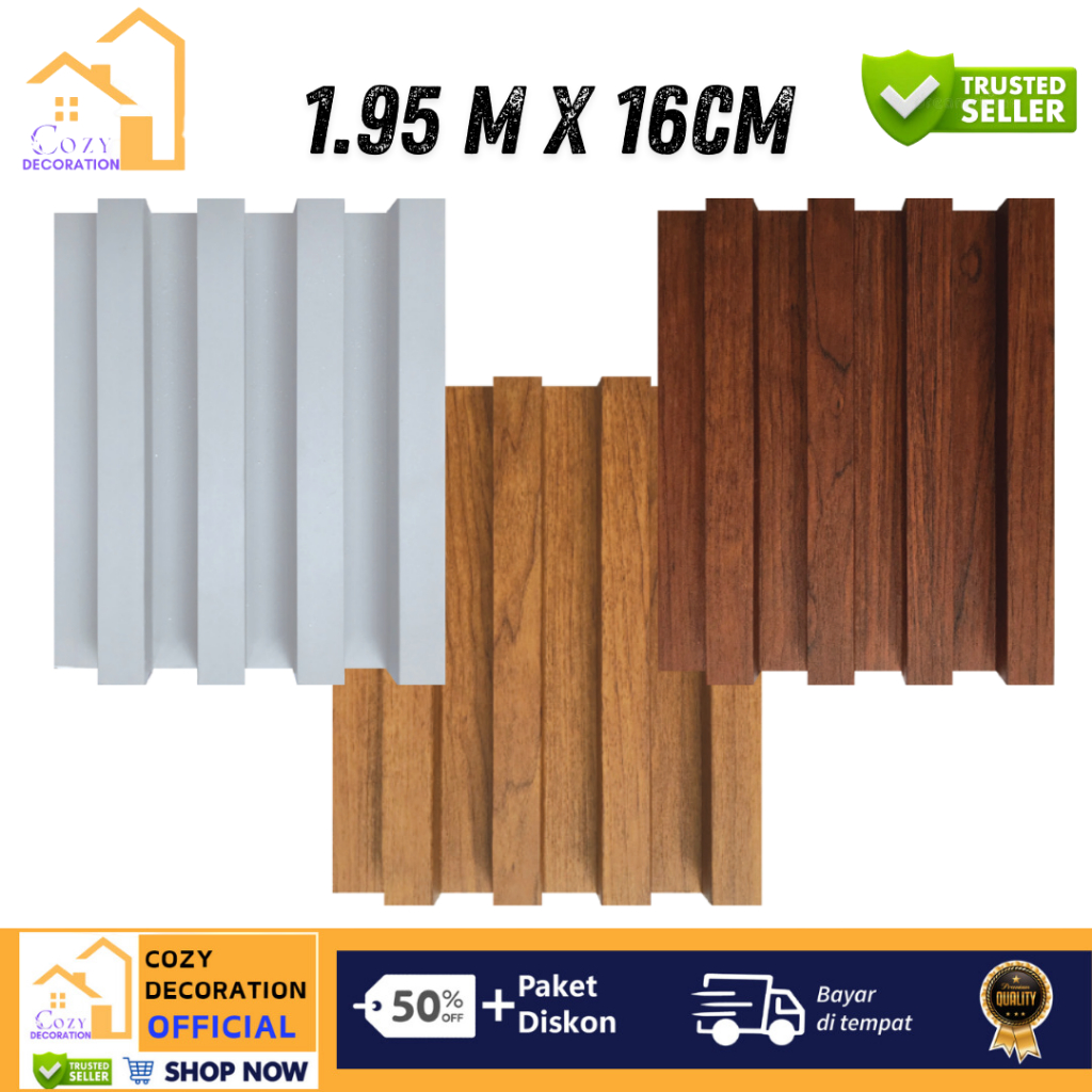 Jual [ PROMO ] WALL PANEL WPC | WOOD PANEL PVC UKURAN 1.95M X 16CM HIGH ...