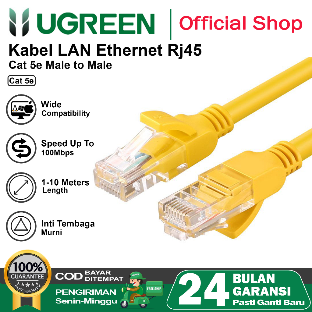 Jual UGREEN Kabel LAN RJ45 Cat 5e UTP Gigabite Ethernet 100Mbps 1M 3M ...