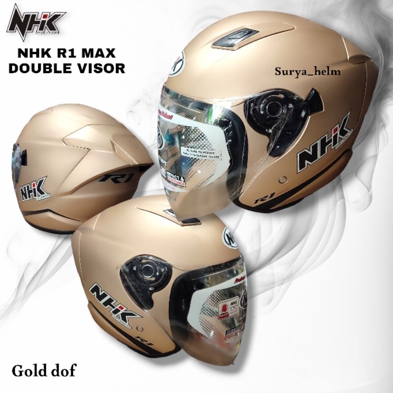 Jual HELM NHK R1 MAX SOLID DOUBLE VISOR GOLD DOF | Shopee Indonesia