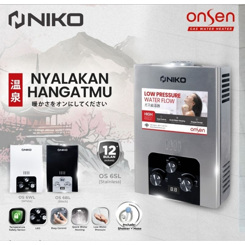 Jual Niko Water Heater Gas 6 Liter LED Display ONSEN OS 6B / OS 6G / OS ...