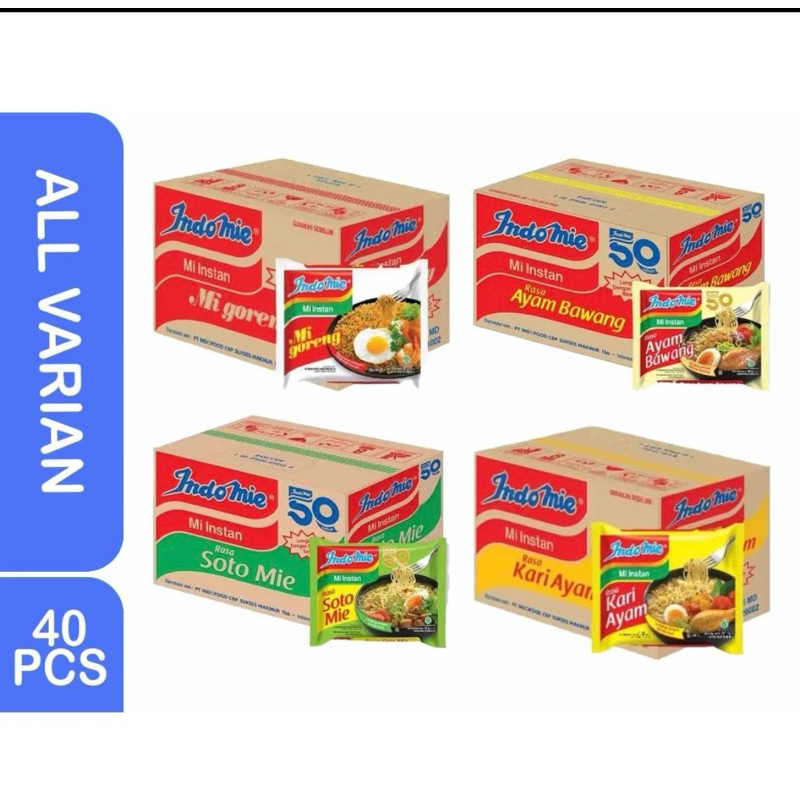 Jual INDOMIE GORENG/SOTO/AYAM BAWANG/KARI AYAM 1 DUS ISI 40PCS | Shopee ...