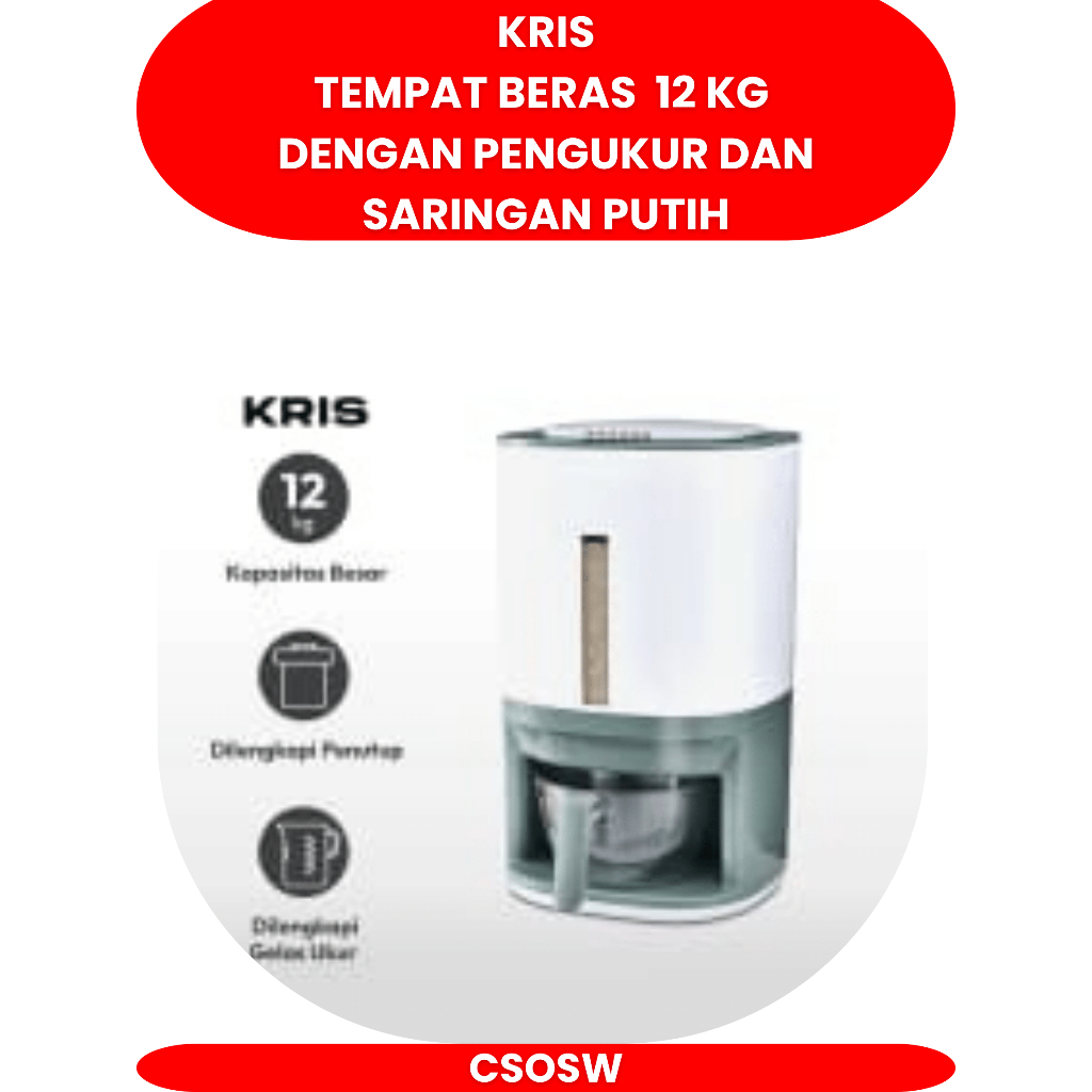 Jual Kris Tempat Beras 12 Kg Dengan Pengukur Dan Saringan Putih Rice ...