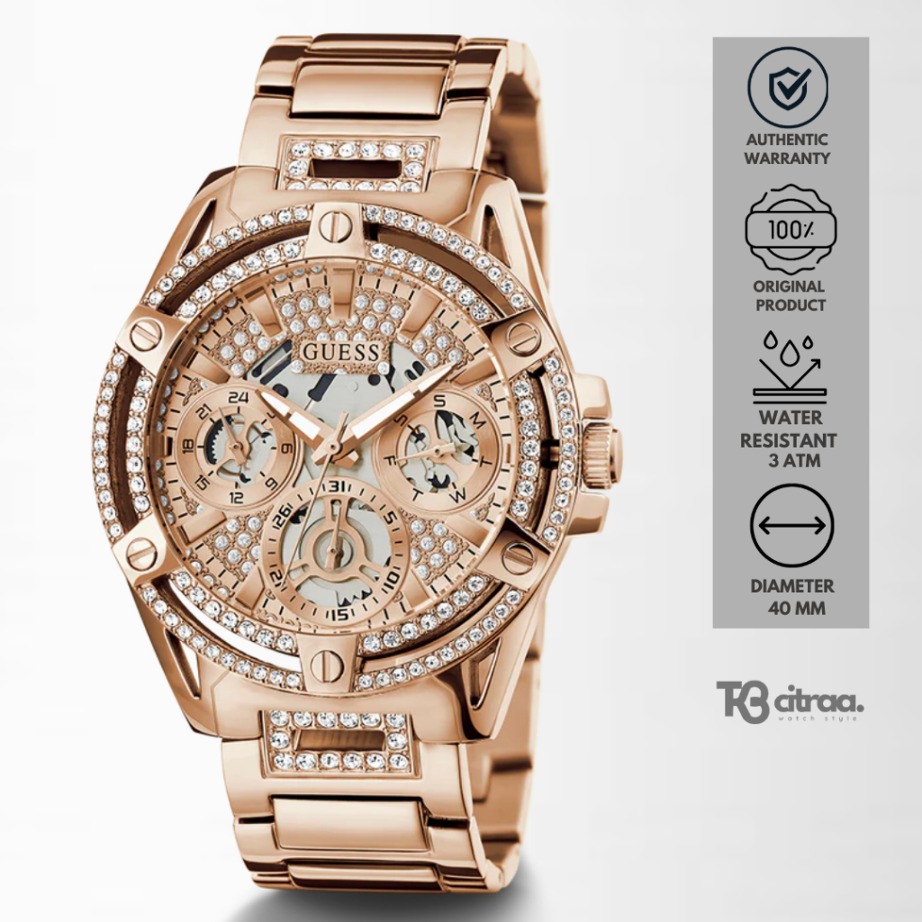 Jam Tangan Fashion Wanita Guess Queen Chronograph Ladies Rose Gold  Stainless Steel Mewah Original GW0464L3