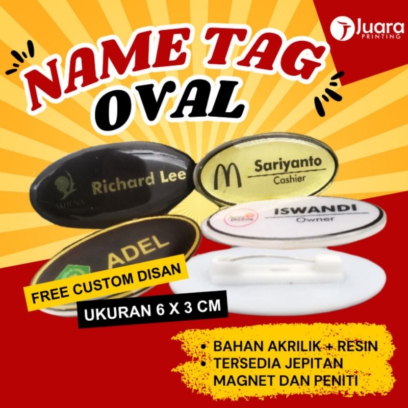 Jual Papan Nama Dada Oval | Name Tag Oval 6 x 3 cm | Shopee Indonesia