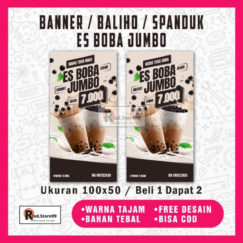 Jual Banner Boba,Spanduk Minuman Es Boba 50x100cm BELI 1 DAPAT 2 ...