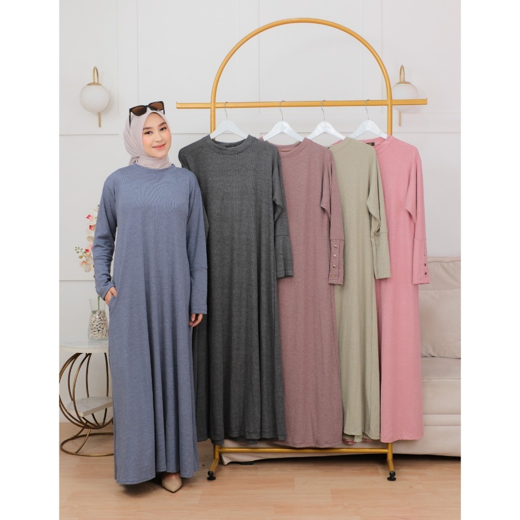 Jual Gamis Inara Batwing Button / Dress Wanita Knit Premium Kasual ...