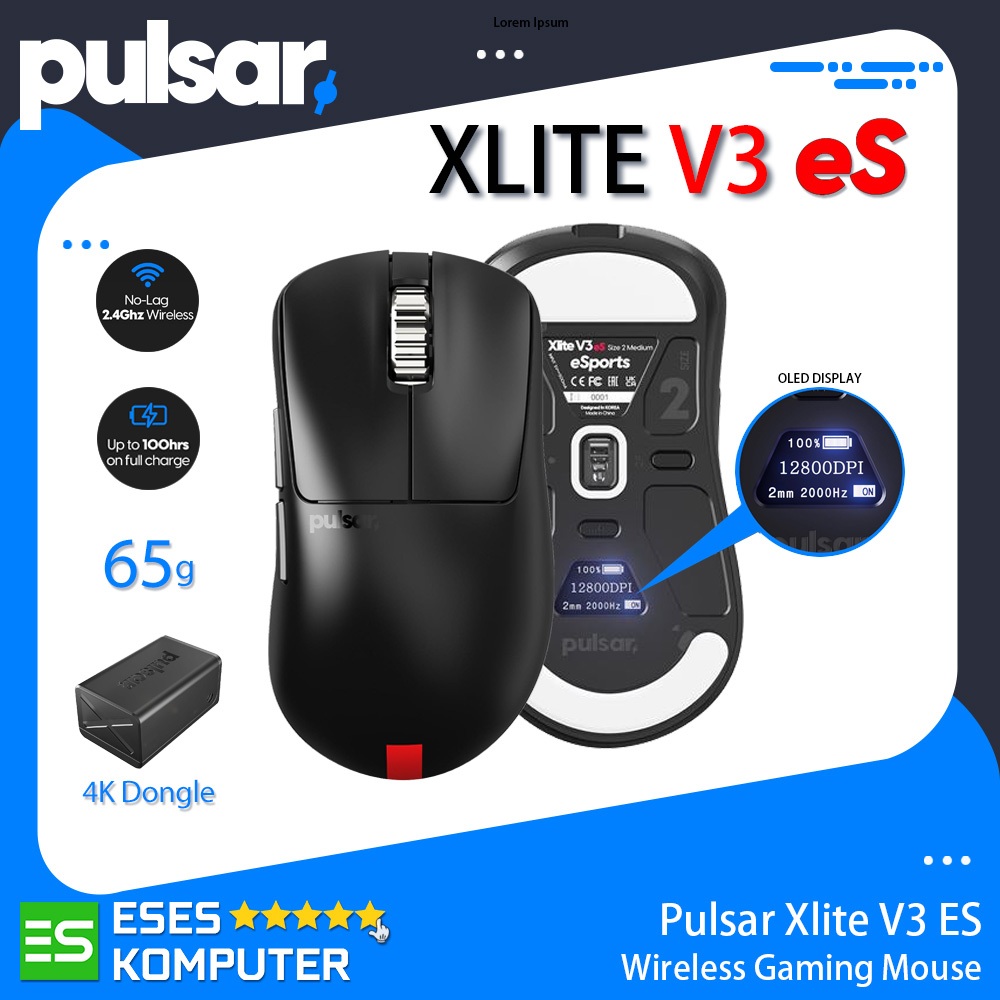 Jual Mouse Pulsar Xlite V3 ES Wireless Ergonomic with OLED Display 4K Dongle Mouse Gaming