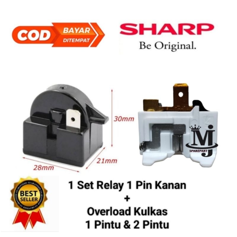 Jual [ BISA COD ] 1 Set Relay 1 Pin Kanan + Overload Kulkas Sharp 1 ...