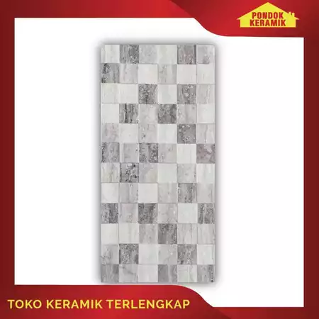 Keramik Dinding Platinum 25x50 Carter Grey Decor Motif Kotak-Kotak Abu