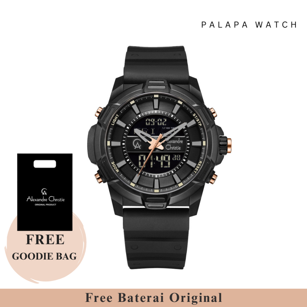 Jam Tangan Pria Alexandre Christie AC 9375 AC9375 Dual Time Rubber Original