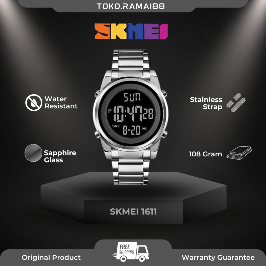 Jual SKMEI 1611 Jam Tangan Pria Anti Air 30M Digital Tali Stainless ...