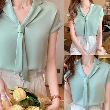 Blouse Wanita Style Korea Model Hyesun Lengan Pendek Atasan Polos Basic Casual Jumbo Big Size