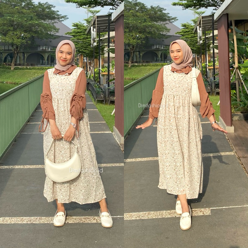 Jual ONE SET FHIA paket ootd kemeja tali hijab square dress overall Shopee Indonesia