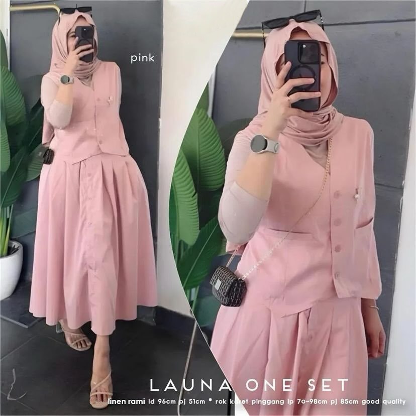 Jual Launa Set 2in1 Bahan Linen Rami Setelan Wanita Kekinian One Set ...