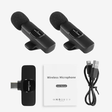 Clip On Jarak Jauh 20M Mikrofon Portable Wireless VLog Lavalier Mic Type C Lighting Microphone