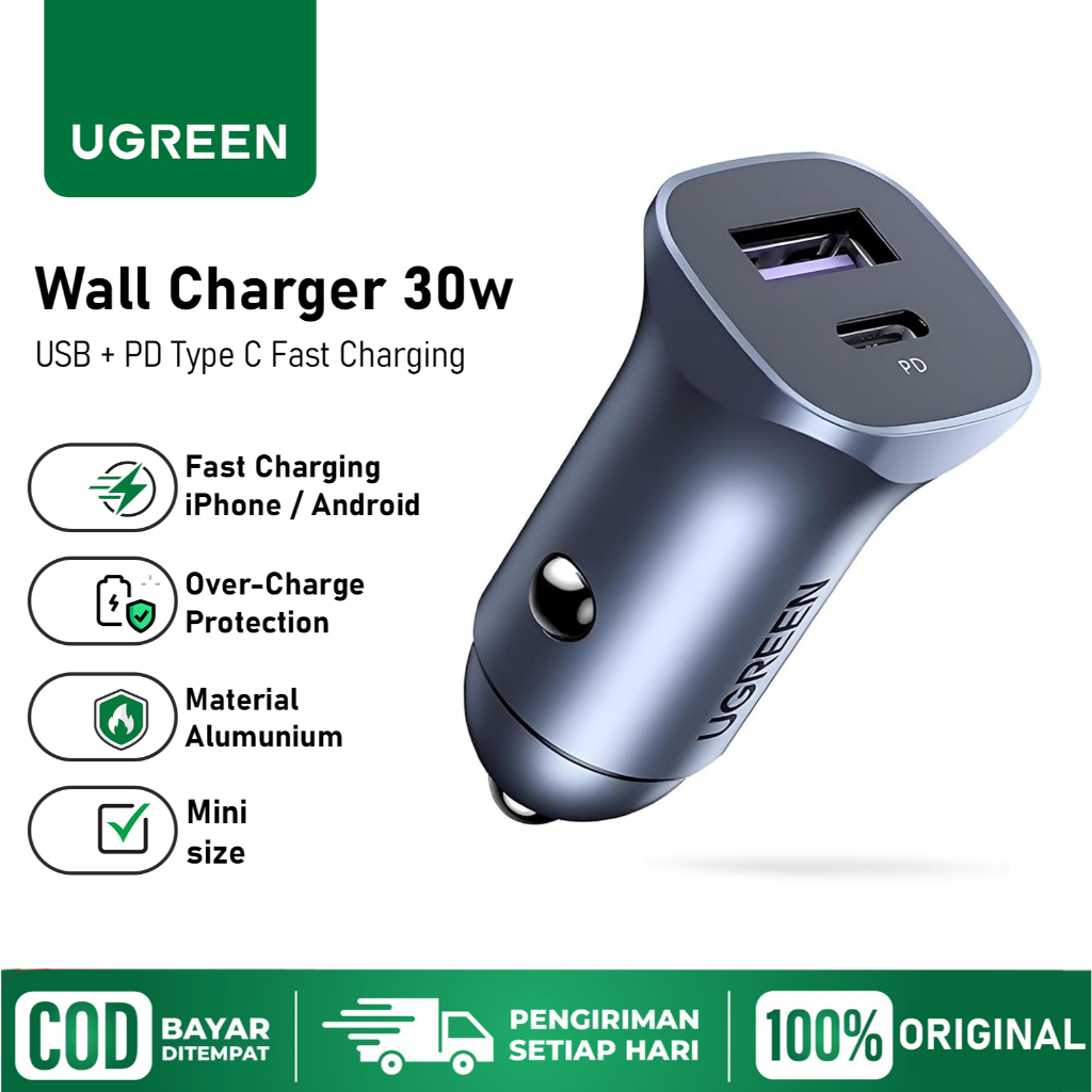 Jual UGREEN Car Charger iPhone Android Fast Charging 30w Dual Port USB