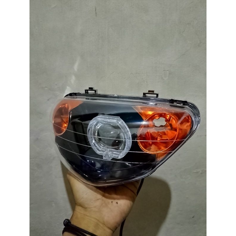 Jual Kedok Headlamp Lampu Depan Mio Sporty Model MX Custom Hitam Oranye Plus Biled Ala Ala 2 5