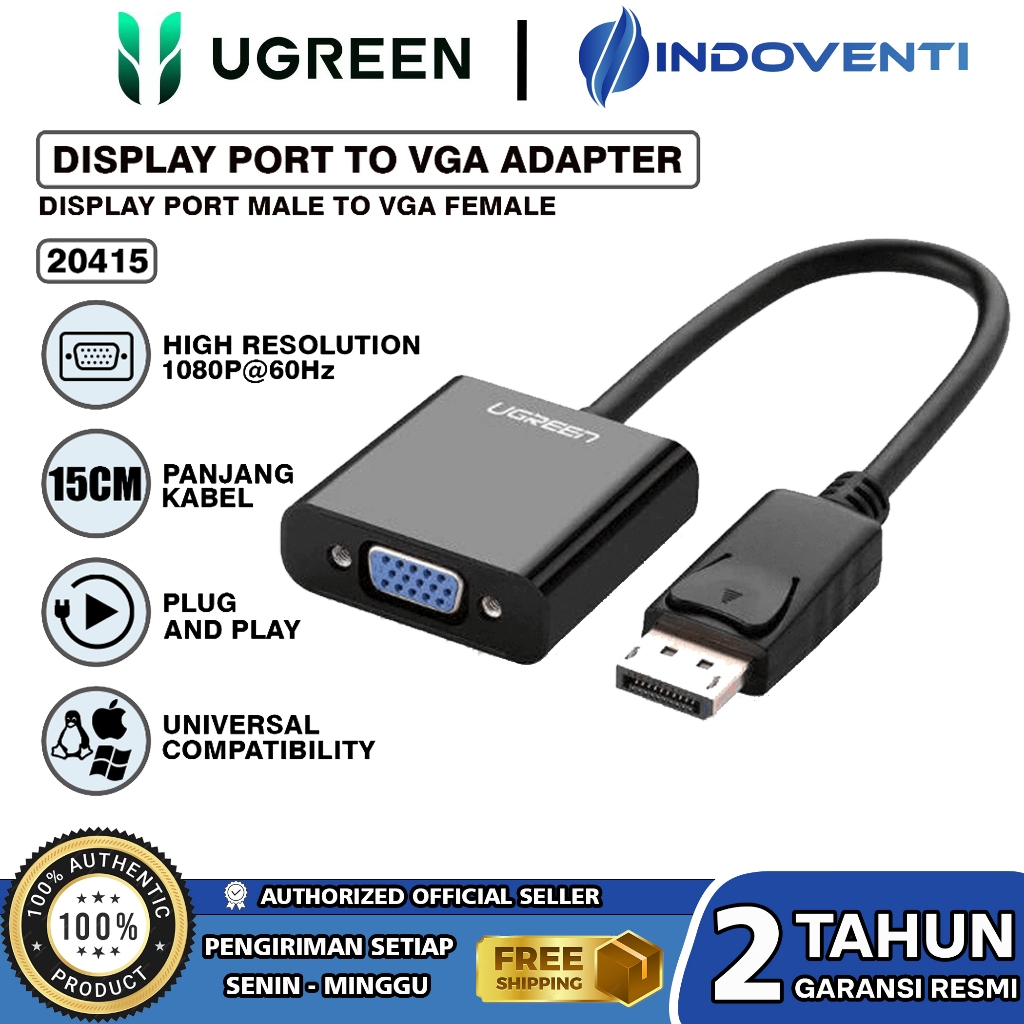 Jual UGREEN Converter Adapter Display Port Male HDMI To VGA Female HD ...