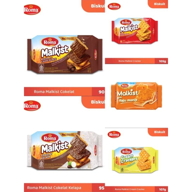 Jual aneka Malkist Roma Crackers 105gr gula, coklat, keju manis, coklat