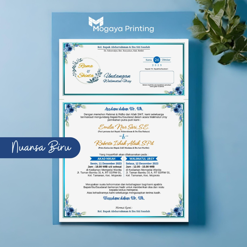 Jual Undangan Pernikahan Walimatul Ursy Urus Tasyakuran Pernikahan Biru ...