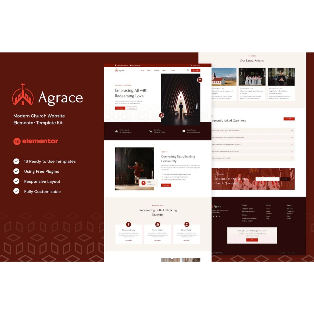 Agrace – Modern Church Website Elementor Template Kit