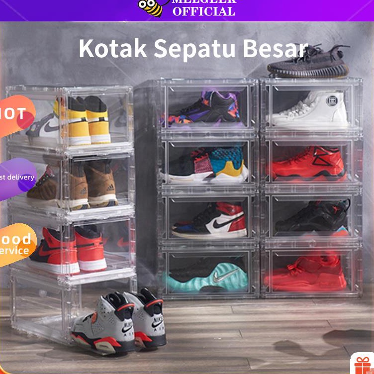 Jual 24HShip Kotak Sepatu Plastic Sneaker Stackable Transparan Storage ...