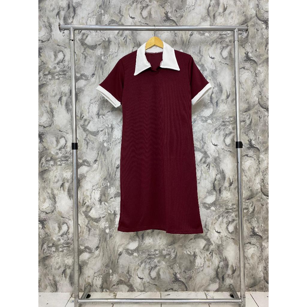 Jual Clara Daily Dress Wanita Korean Style Casual Katun Knit V-neck ...