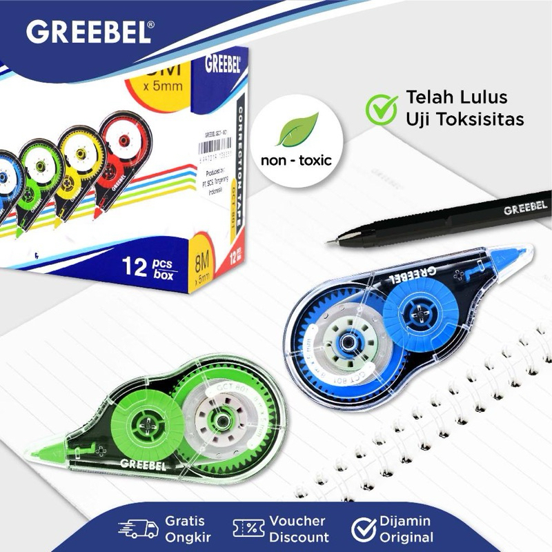 Jual GREEBEL CORRECTION TAPE GCT-801 | TIP EX KERING | Shopee Indonesia